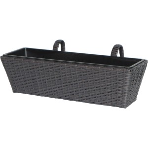 Balkónový kvetináč z polyratanu v antracitovo-čiernej farbe, šírka 60 cm, s vyberateľným kvetináčom.