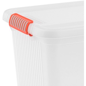 Detail: Priehľadný úložný box K-Latch XXL s oranžovým uzáverom.