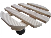 Podložka pod kvetináč s kolieskami drážkovaná okrúhla priemer 30 cm prírodný buk