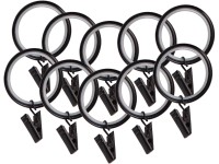 Záclonové krúžky so štipcami čierne, 10 ks, pr. 25 mm