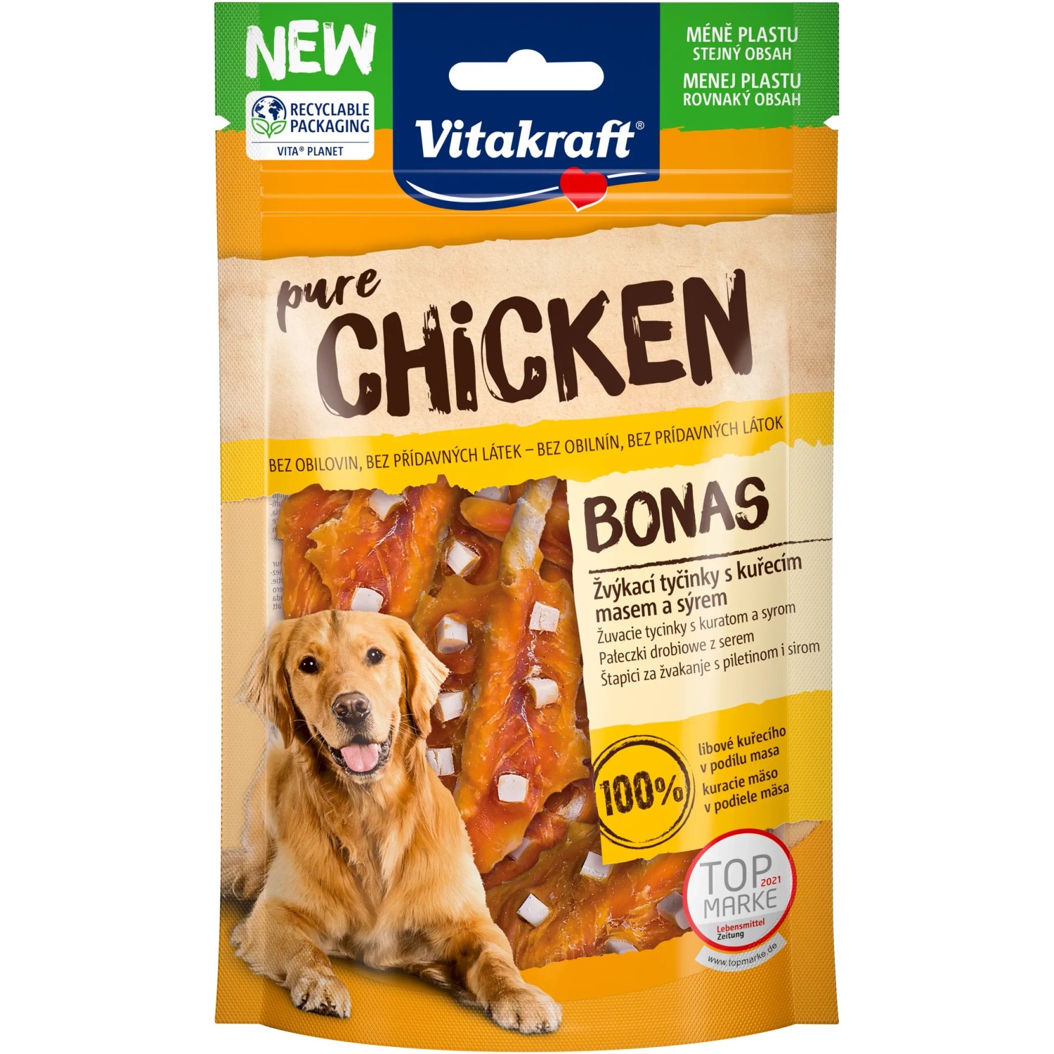 E-shop Vitakraft Žuvacie prúžky pre psov Chicken Bonas kuracie filé so syrom 80 g