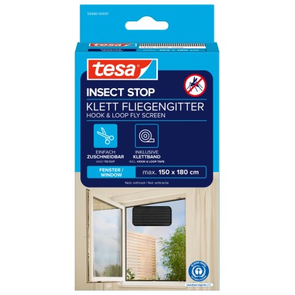 tesa Okenná sieť proti hmyzu INSECT STOP na suchý zips, antracit, 150 x 180 cm