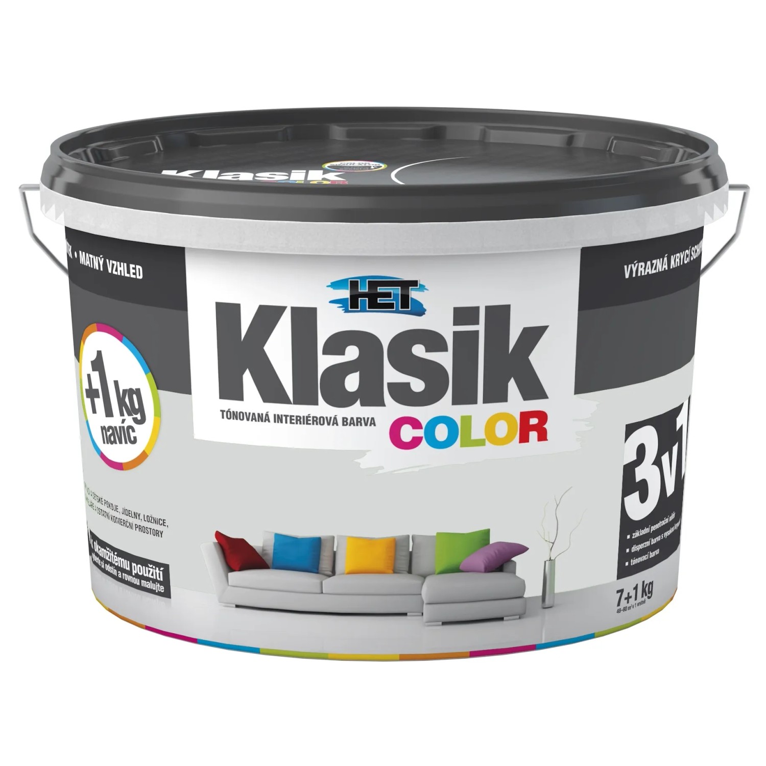 E-shop HET Klasik COLOR Tónovaná interiérová farba KC 0117 sivá platinová, 7 + 1 kg