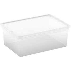 Priehľadný úložný box KIS C S s vekom, stohovateľný plastový organizér.