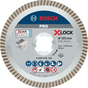Diamantový rezný kotúč Bosch X-Lock 125 mm pre uhlové brúsky. Čisté rezy do keramiky, porcelánu, jemnej kameniny.