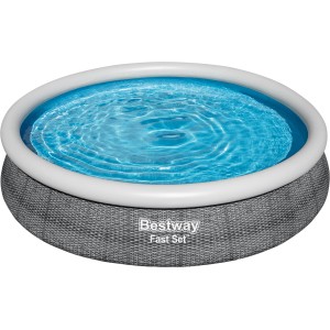 Nadzemný bazén Bestway Fast Set, Ø 336 cm, s ratanovým vzhľadom a filtračným čerpadlom.
