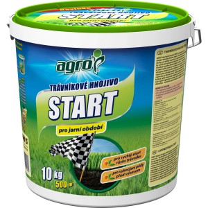 Vedro jarného trávnikového hnojiva Start, 10 kg pre rýchly rast a prípravu pôdy.