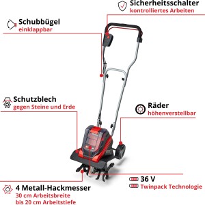Einhell GE-CR 30 Li Solo akumulátorová motyka: Akumulátorový kultivátor so sklopnou rukoväťou a nožmi.