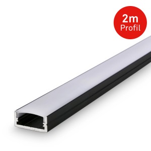 Čierny 2m samolepiaci hliníkový profil s difúzorom pre LED pásy.