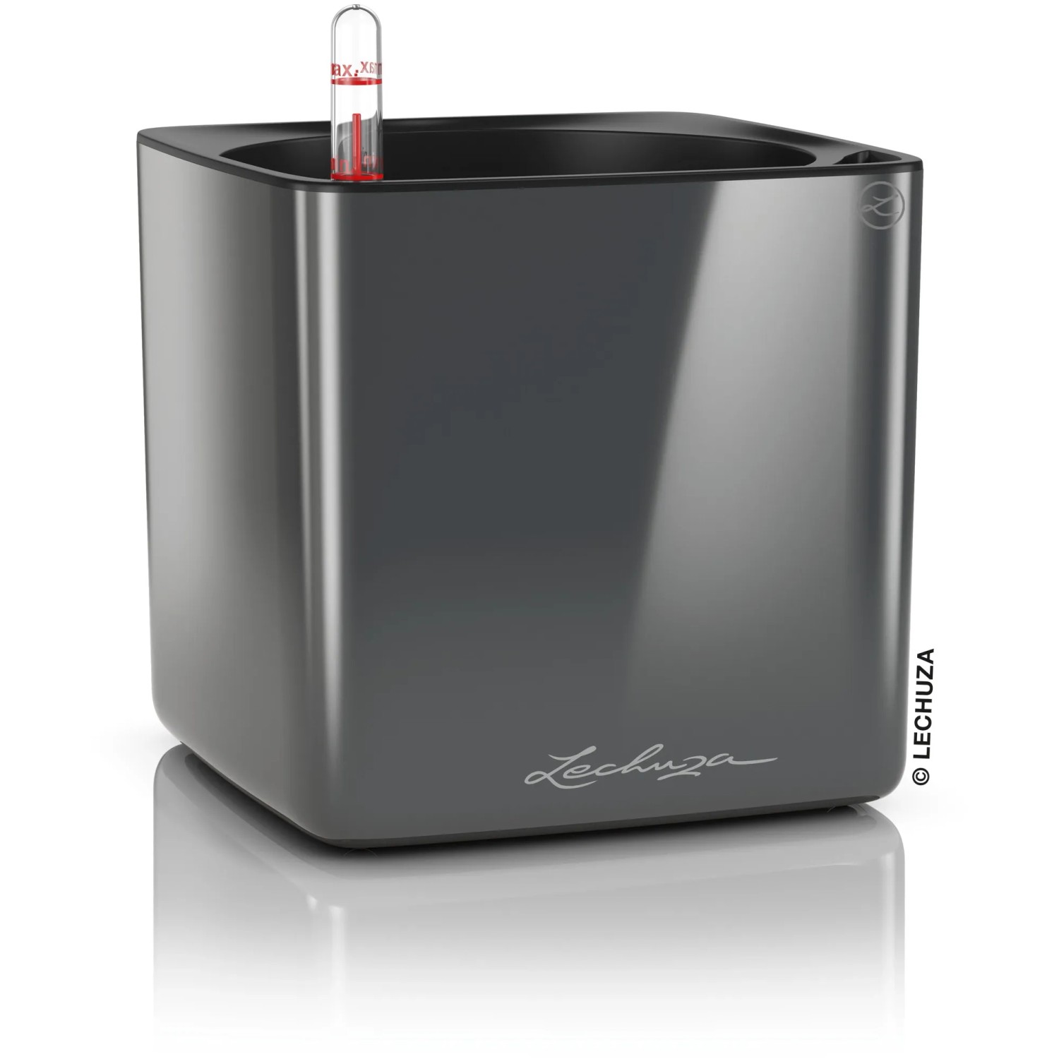 E-shop Lechuza Kvetináč Cube Glossy 16 antracitový, 160 x 170 x 170 mm
