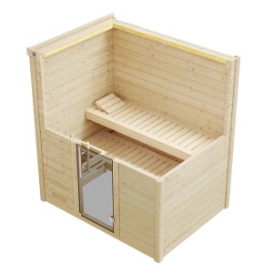 Weka Bergen masívna drevená sauna so sklenenými dverami, 5,4 kW pec, smrekové drevo, 2 lavice. Kompaktná domáca sauna.