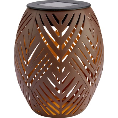 Solárna stolná LED lampa s motívom listu, IP44, hnedá, pr. 12,5 x 15 cm