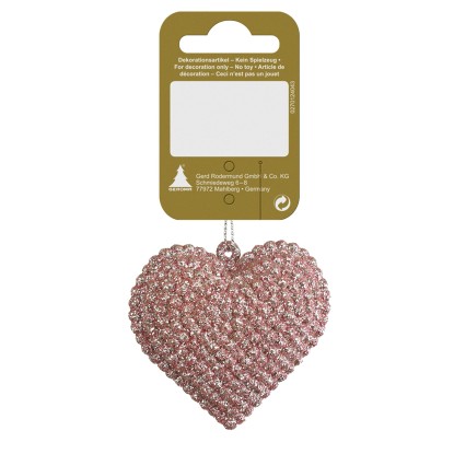 Plastové srdce s trblietkami, ružové, 6,5 cm