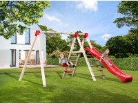 Weka Hojdačka Tabaluga 816 A so šmykľavkou, prírodná/červená, 350 x 286 x 218 cm