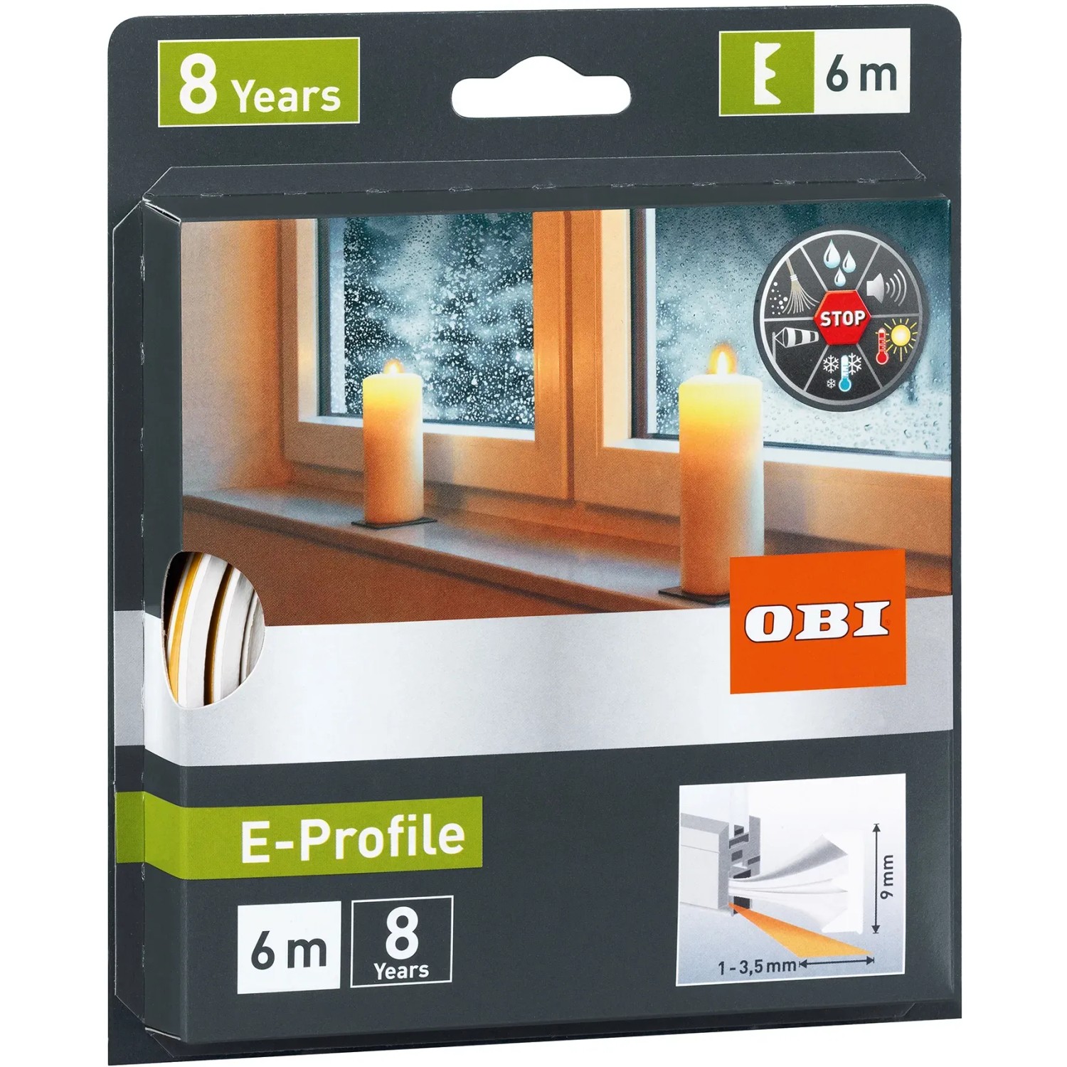 E-shop OBI Gumové tesnenie okien a dverí E-profil, biela, 6 m x 9 mm x 4 mm