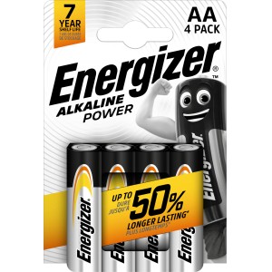 Energizer Alkaline Power AA batérie, balenie 4 ks. Alkalické AA batérie pre každodenné zariadenia.