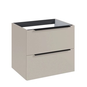Skrinka pod umývadlo Roca Elegant, 60 cm, kašmír, s 2 zásuvkami a čiernymi úchytkami.