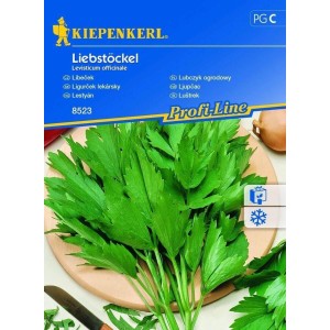 Balíček semien ligurčeka lekárskeho Kiepenkerl s čerstvými, zelenými listami.
