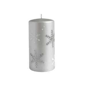 Sviečka valcová FROST sivá s trblietavými vločkami 7 x 14 cm