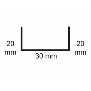 Sarei U-profil 20/30/20 HG4: Schématické zobrazenie s rozmermi.