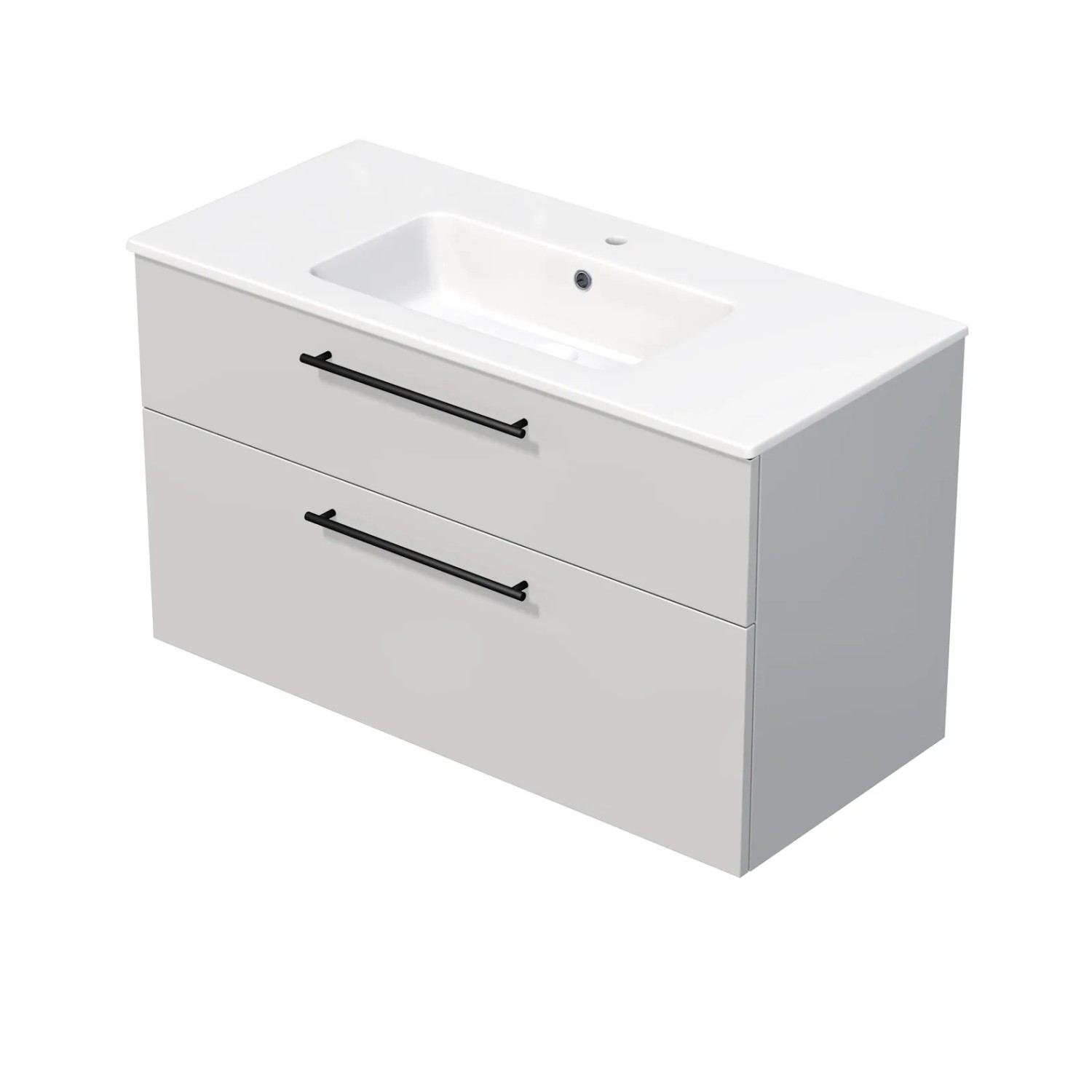 E-shop INTEDOOR Kúpeľ.skriňa+umývadlo BEE, úchyt čierny, 2 zás., š. 101 cm, biela lesk