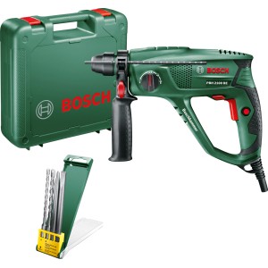 Vŕtacie kladivo Bosch PBH 2100 RE ZB s kufrom a sadou vrtákov, ideálne pre domácich majstrov.