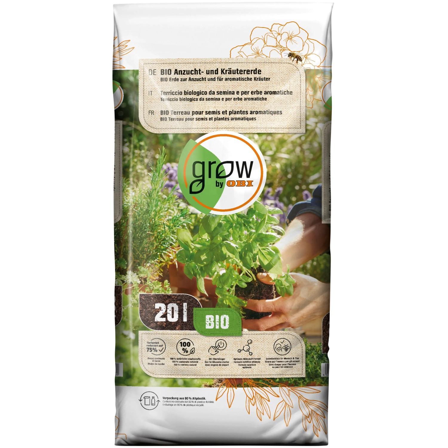 E-shop GROW by OBI BIO substrát na výsev a bylinky 20 l