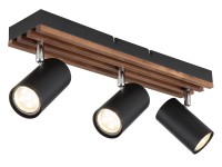 GLOBO Stropné 3bodové svietidlo KAYDEN, drevo/matná čierna, 41 x 8 x 12,5 cm