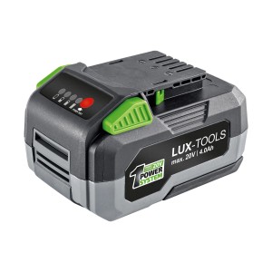 LUX 20 V Batéria 1 PowerSystem 4 Ah pre elektrické náradie, s indikátorom stavu nabitia.
