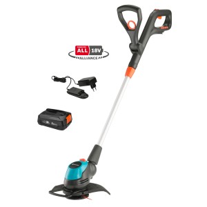 Gardena EasyCut 23/18V akumulátorový vyžínač set s batériou a nabíjačkou. Strunová kosačka so systémom RotorCut.