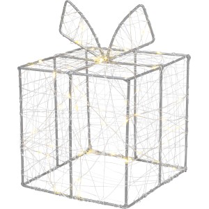 LED drôtená figúrka darček, 15x21cm, vianočná dekorácia pre vnútorné aj vonkajšie použitie, teplé biele svetlo.