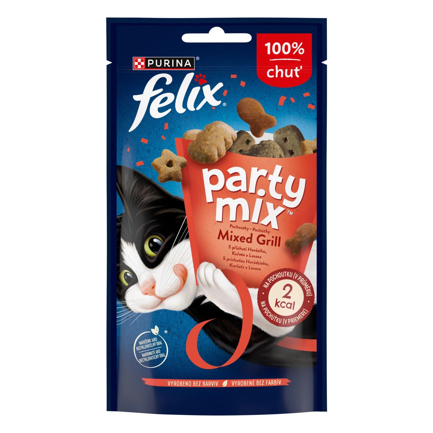 E-shop Felix Party Mix Maškrty pre mačky Mixed Grill hovädzie, kura, losos 60 g