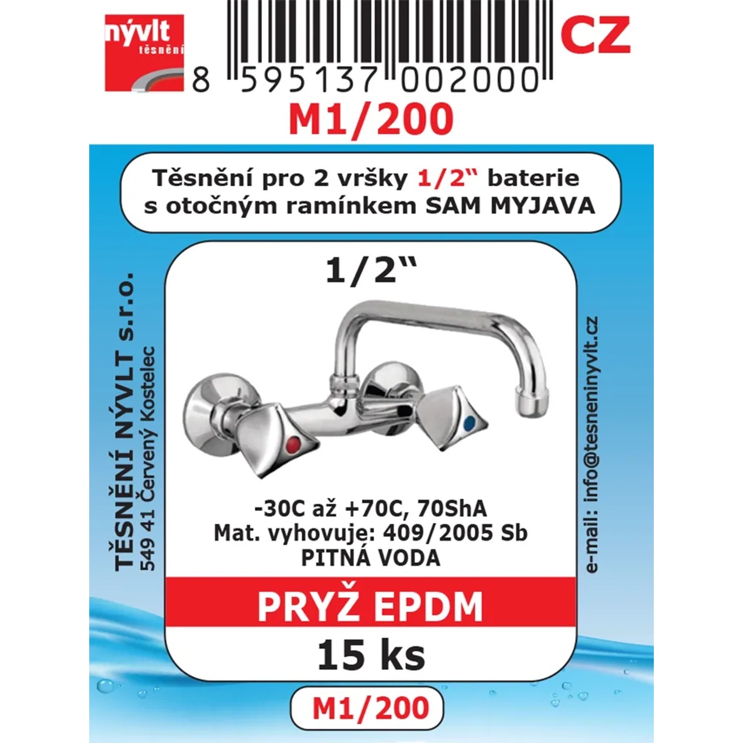 E-shop Súprava tesnení na vodovodné batérie 1/2", 15 ks