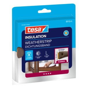 Tesamoll P-profil gumové tesnenie hnedé, 6m, na okná a dvere. Samolepiace tesnenie proti prievanu, medzera 2-5mm.