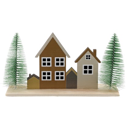 GEROMA Stojacia vianočná dekorácia krajinka s domčekmi drevo/plast 16,5 cm, 1 ks