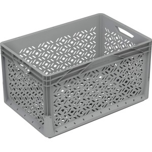 Sivý Eurobox-System Box, dierovaný, 60x40x32 cm. Úložný box s rúčkami.