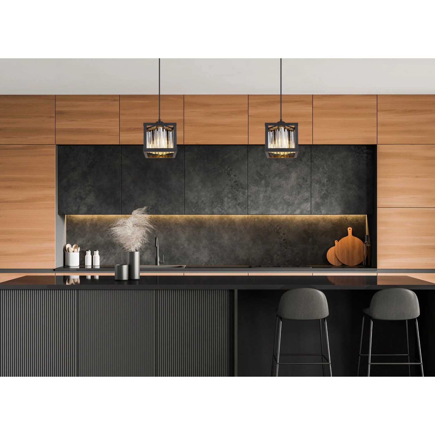 E-shop GLOBO Závesné svietidlo MATHILDE čierna/dymová E27 40 W 170 x 170 x 1200 mm
