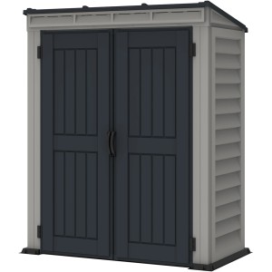Duramax YardMate Pent plastový záhradný domček, sivý domček na náradie s dvojkrídlovými dverami.