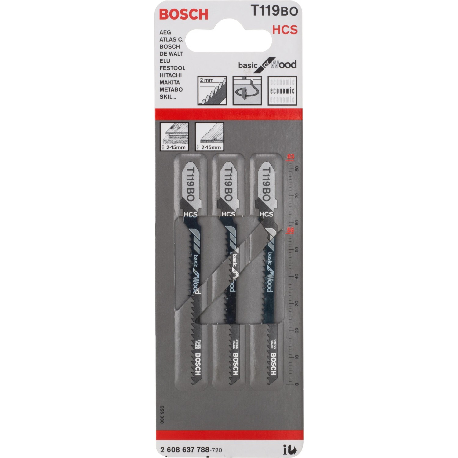 E-shop Bosch Pílový plátok do kmitacej píly Basic Wood T 119 BO, 3 ks