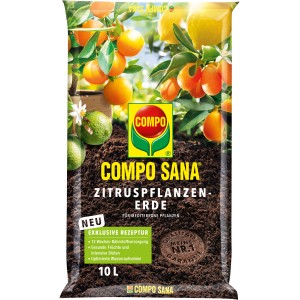 Compo Sana zemina pre citrusy 10l vrece s citrusovými plodmi. Špeciálna zemina pre zdravé rastliny.