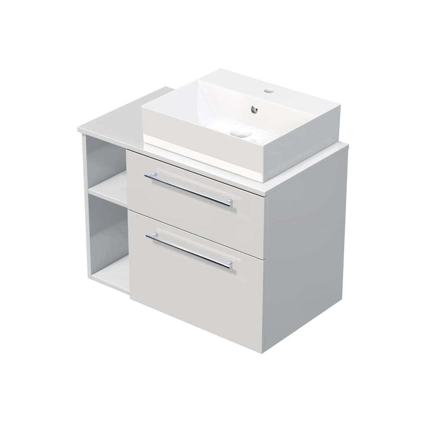 E-shop INTEDOOR Kúpeľ.skriňa+umývadlo BEE, úchyt chróm, 80cm, regál vľavo, biela lesk