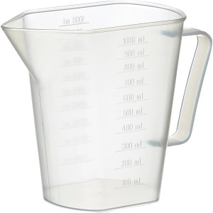 Priehľadná LUX odmerka 1000 ml so stupnicou a rukoväťou.