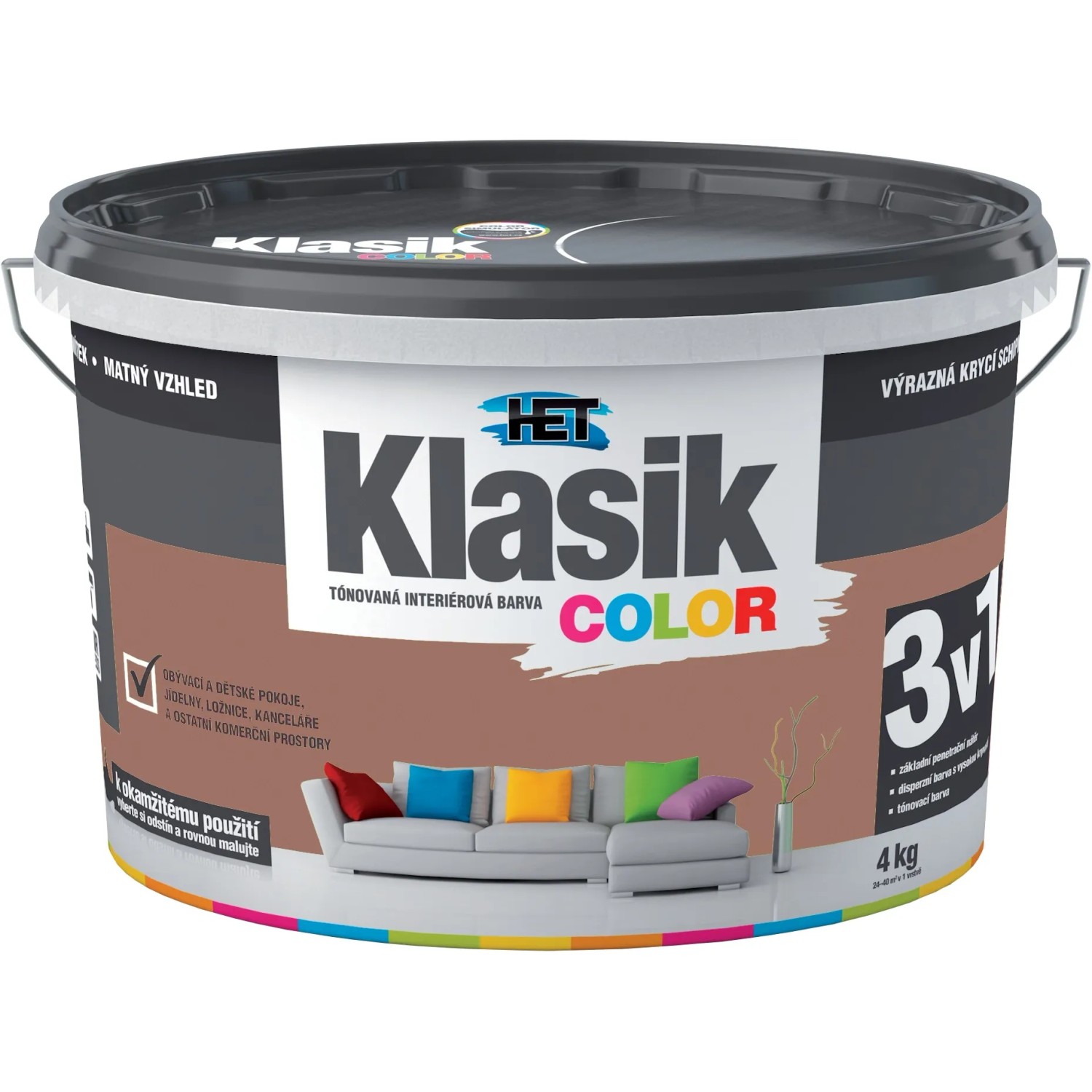 E-shop HET Klasik COLOR Tónovaná interiérová farba KC 0277 hnedá čokoládová, 4 kg