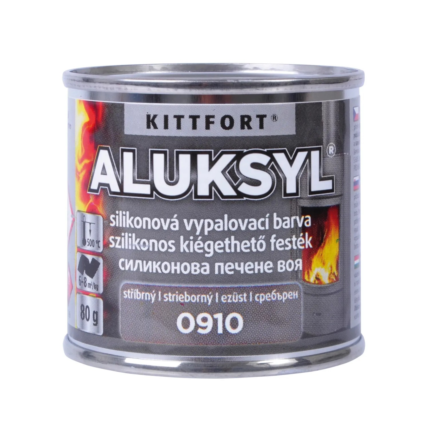 E-shop Kittfort Aluksyl Vypaľovacia silikónová žiaruvzdorná farba 0910 strieborná, 80 g