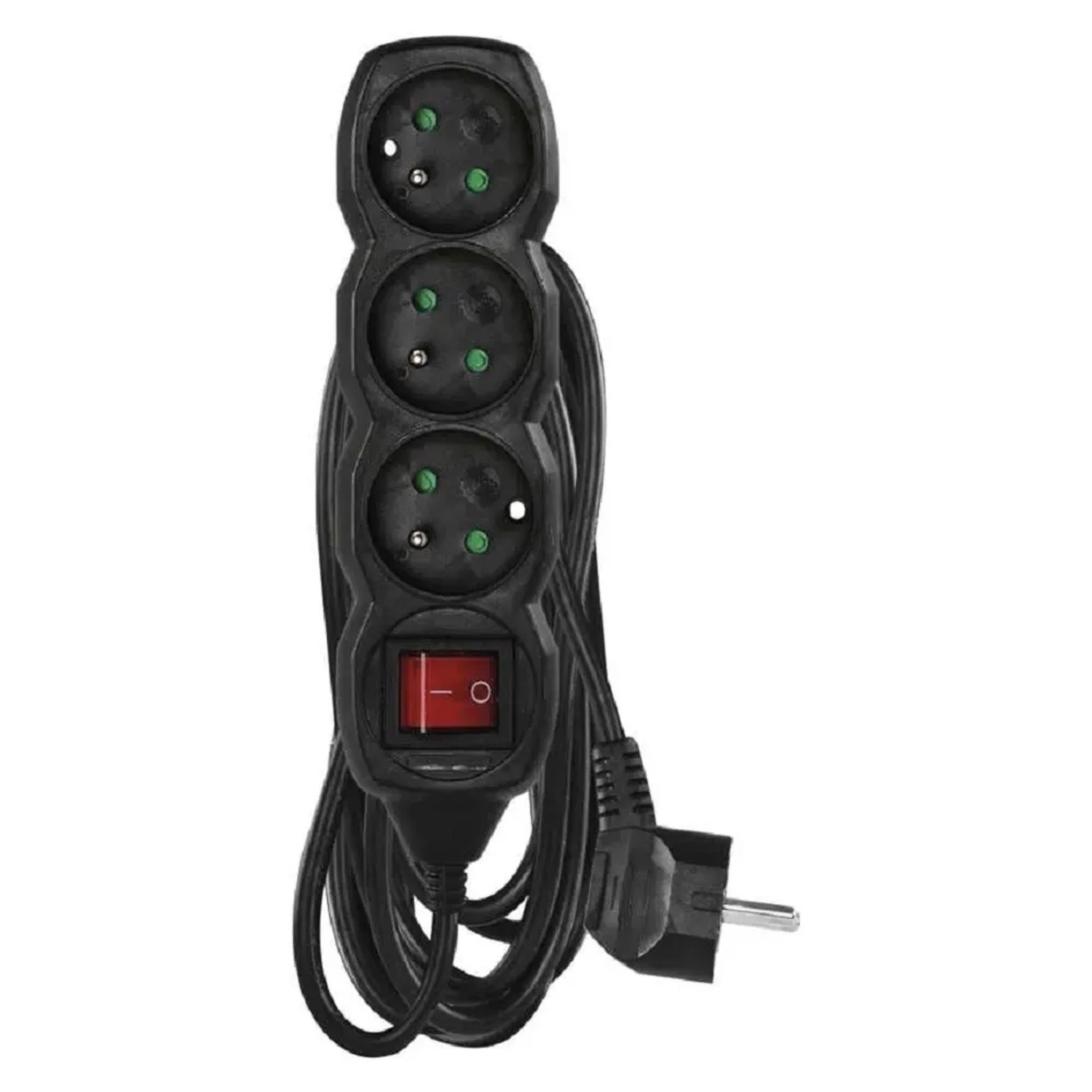 E-shop EMOS Predlžovací kábel s vypínačom čierny, 3 zásuvky, max. 10 A/2300 W, 5 m