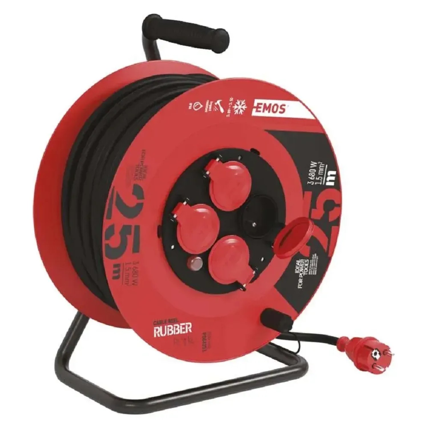E-shop EMOS Vonkajší predlžovací kábel na bubne 4 zásuvky, H05RR-F3G 1,5 mm2, 25 m