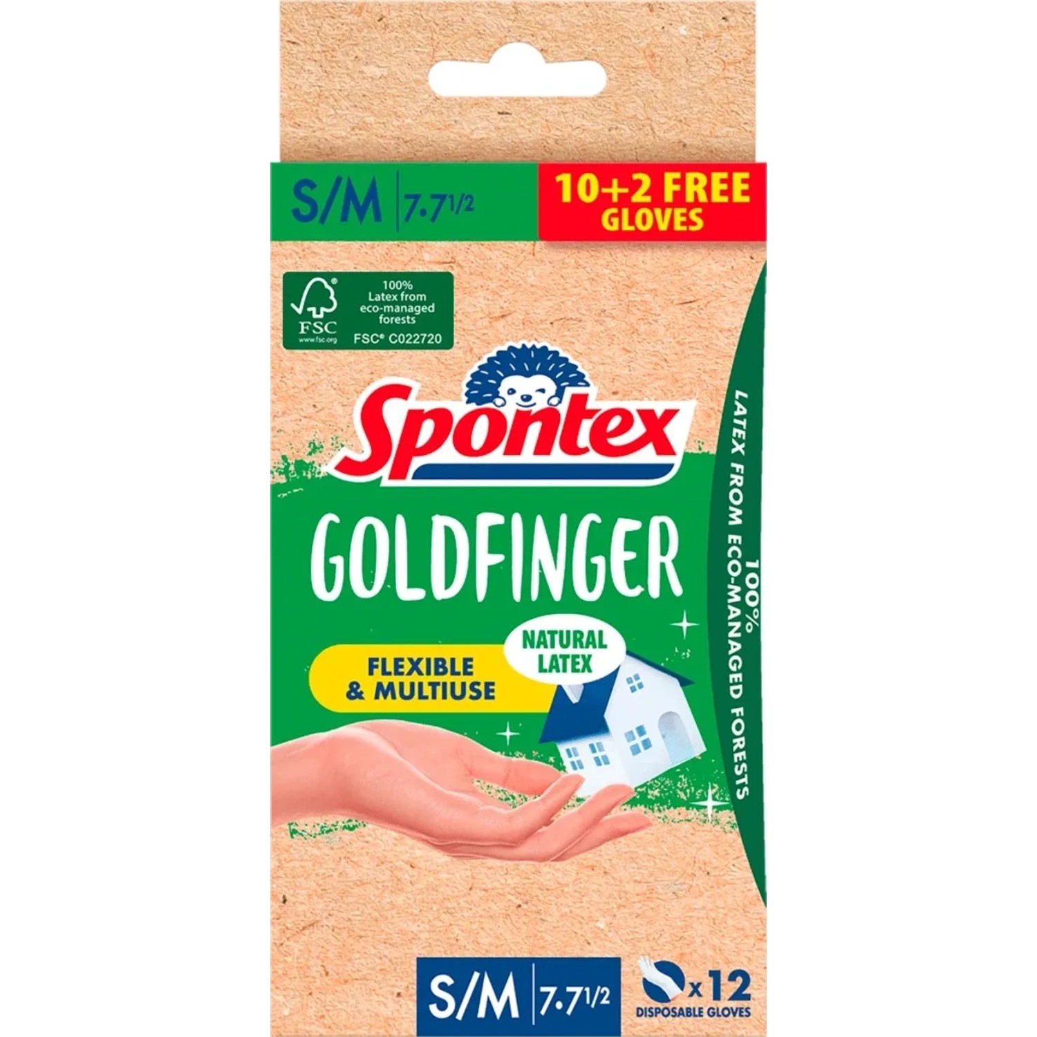 E-shop Spontex Jednorazové latexové rukavice Goldfinger, veľ. S/M, 10+2 ks