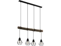 EGLO Závesné svietidlo Horningtops 1, 4-bod., čierna/prírodné, 71 x 14 x 110 cm
