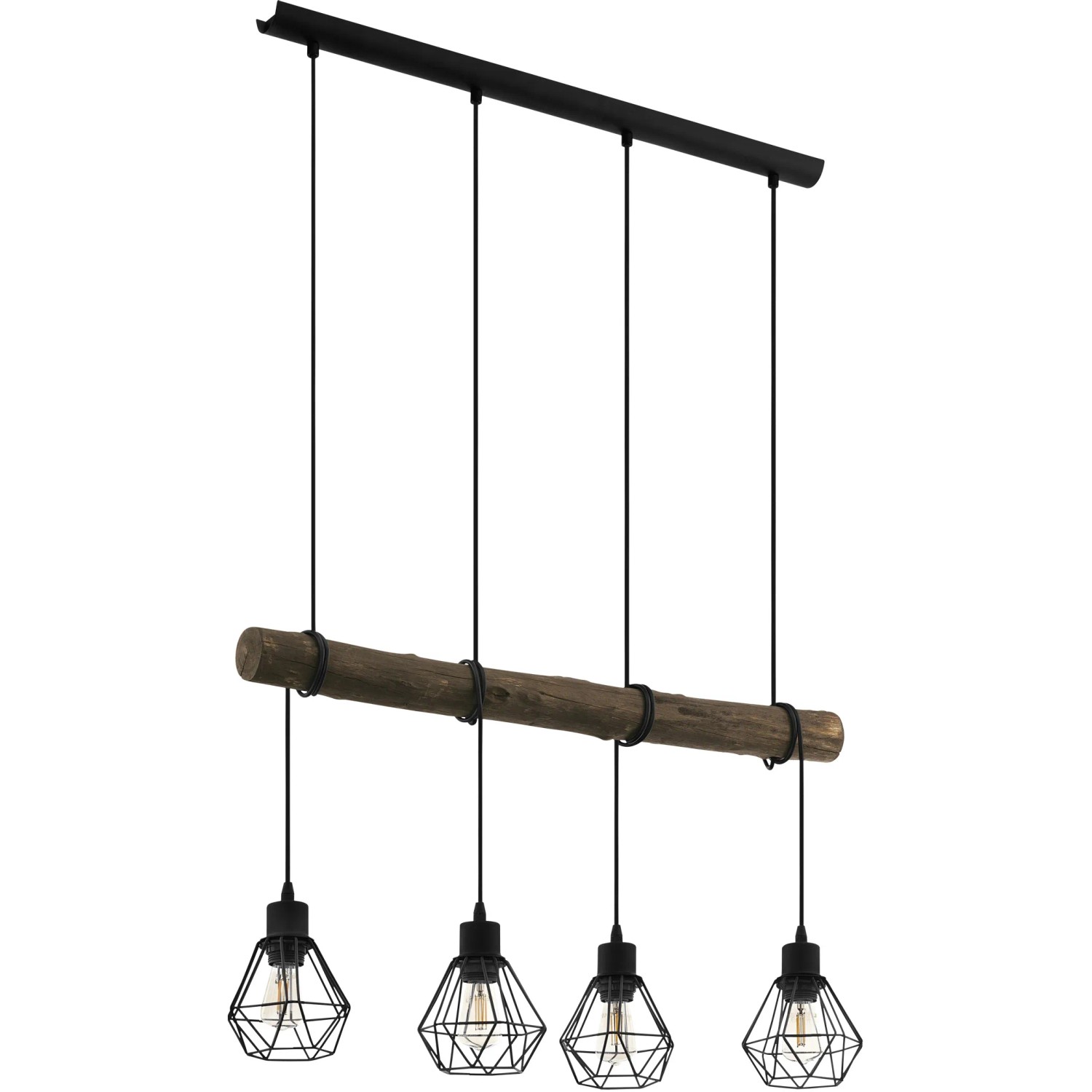 E-shop EGLO Závesné svietidlo Horningtops 1, 4-bod., čierna/prírodné, 71 x 14 x 110 cm