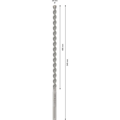Vrták Bosch SDS max-4, 18x400x540 mm, na betón a murivo. Robustný vrták z tvrdokovu so 4 reznými hranami.